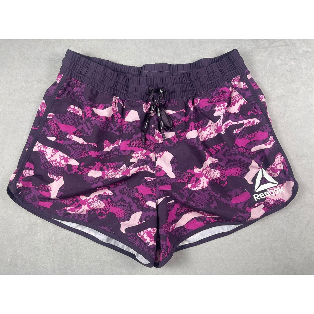 Reebok Womens Purple Pink Snakeskin Camo Athletic Running Shorts Large L